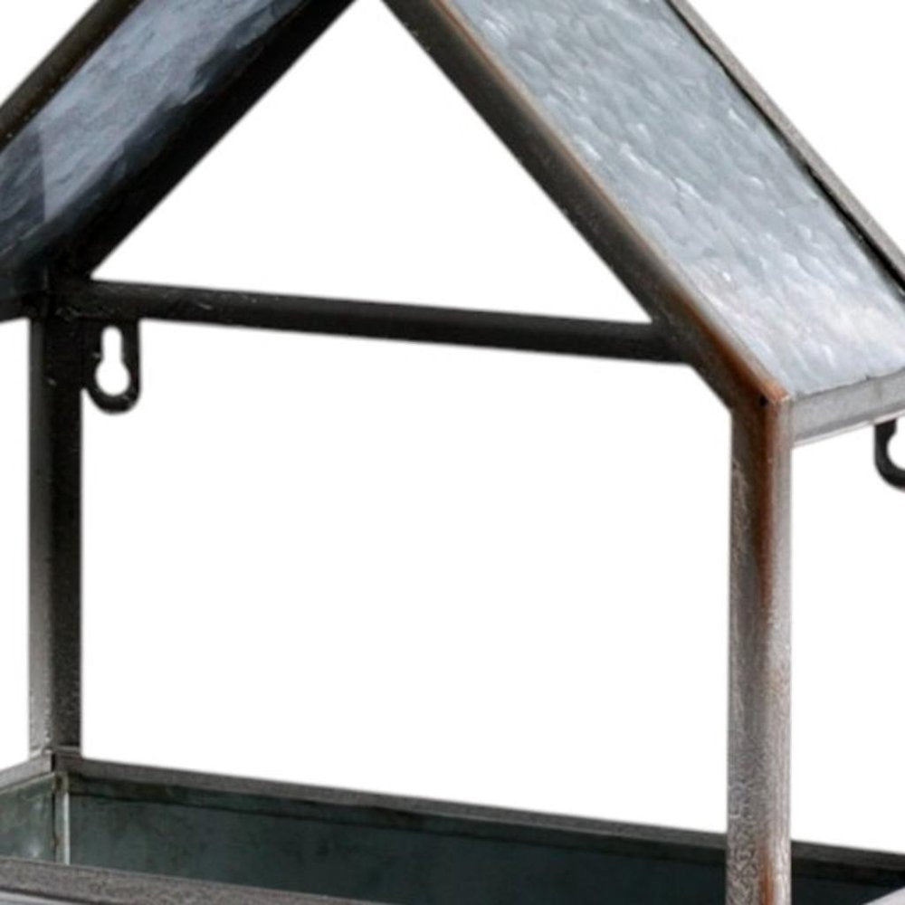 Set of Two Gray Galvanized Metal Novelty House Shaped Hanging Planters — view 8