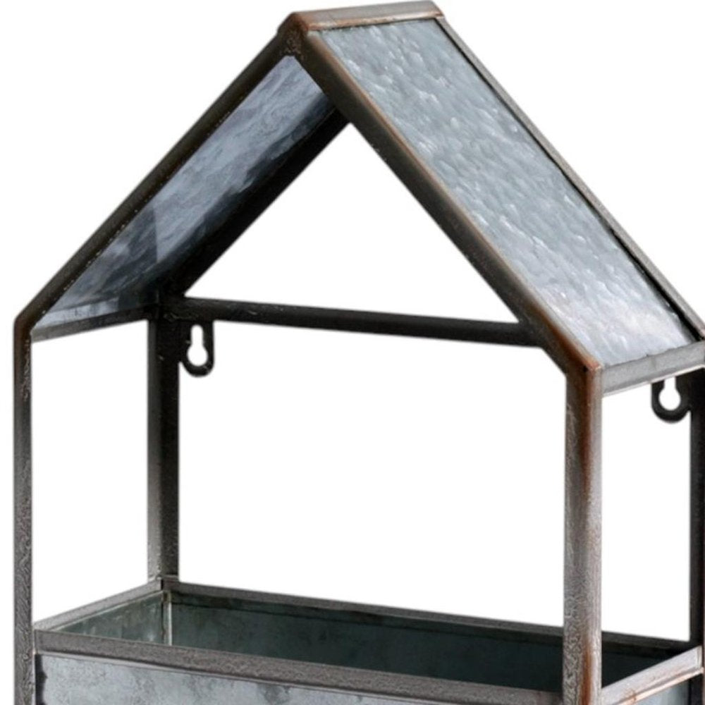 Set of Two Gray Galvanized Metal Novelty House Shaped Hanging Planters — view 9