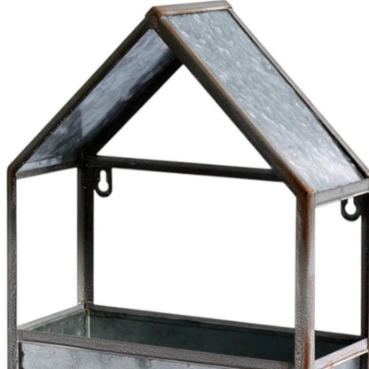 Set of Two Gray Galvanized Metal Novelty House Shaped Hanging Planters