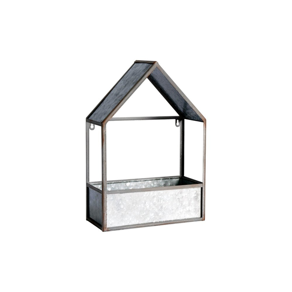 Set of Two Gray Galvanized Metal Novelty House Shaped Hanging Planters — view 4