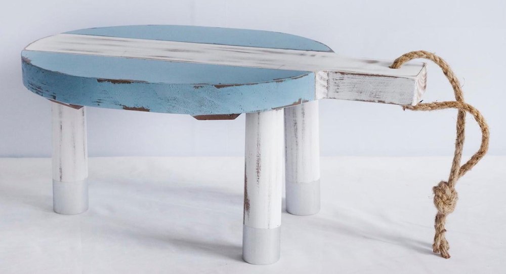 10" Blue And White Solid Wood Handmade Round Riser HomeRoots