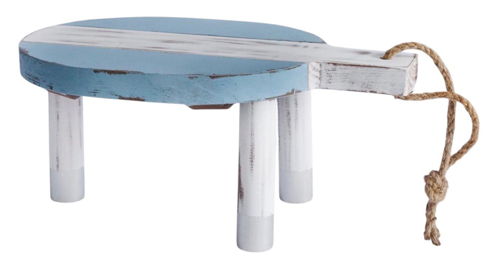 10" Blue And White Solid Wood Handmade Round Riser HomeRoots