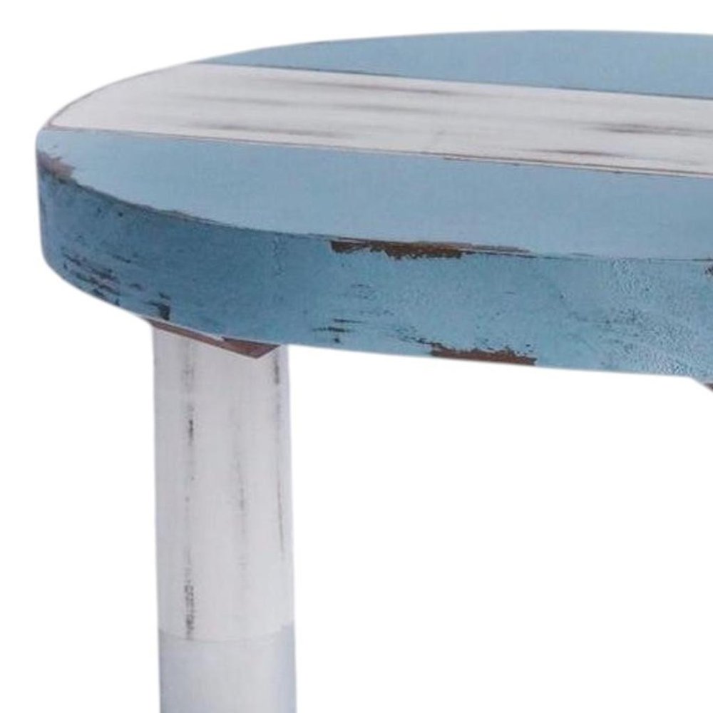 10" Blue And White Solid Wood Handmade Round Riser HomeRoots