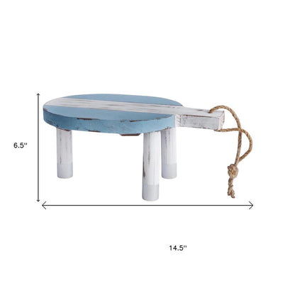 10" Blue And White Solid Wood Handmade Round Riser HomeRoots