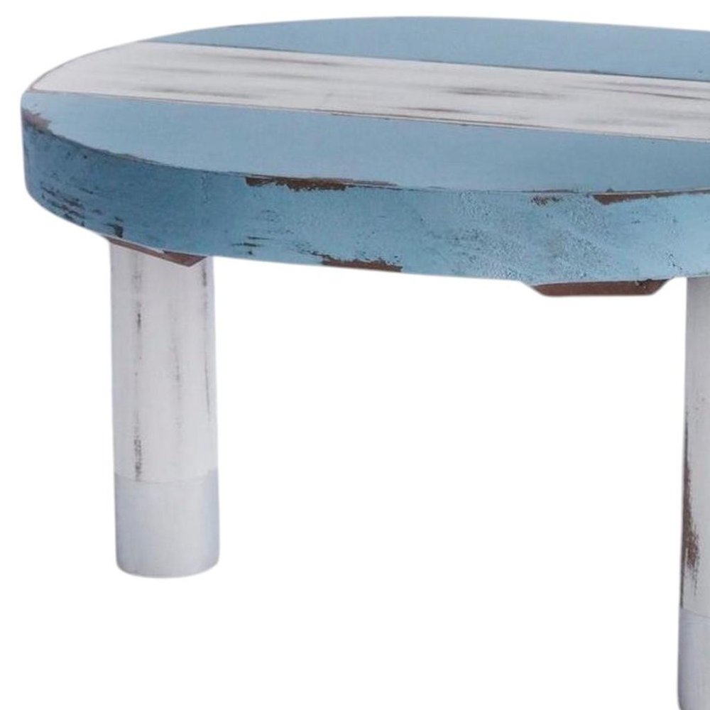 10" Blue And White Solid Wood Handmade Round Riser HomeRoots