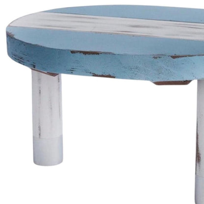 10" Blue And White Solid Wood Handmade Round Riser HomeRoots