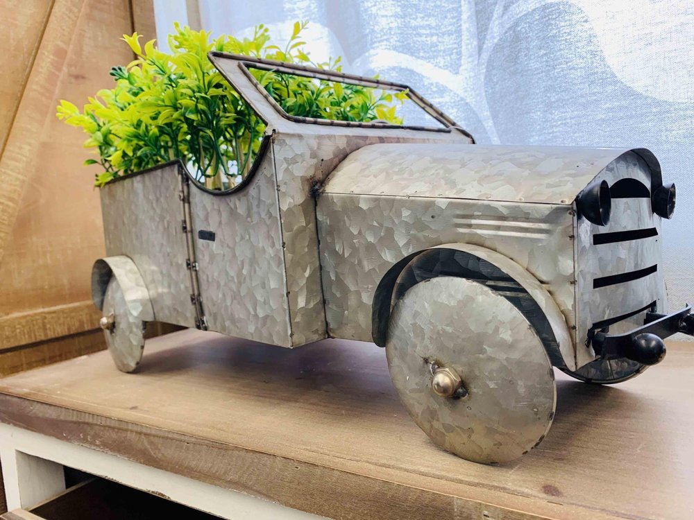 21" Silver Metal Flowers Hand Painted Truck Model Truck HomeRoots