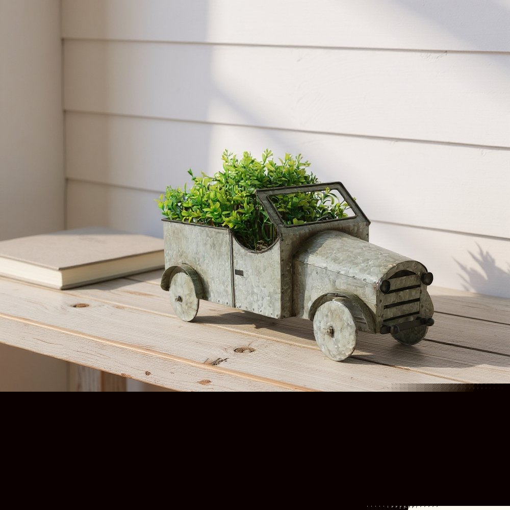 21" Silver Metal Flowers Hand Painted Truck Tabletop Sculpture HomeRoots