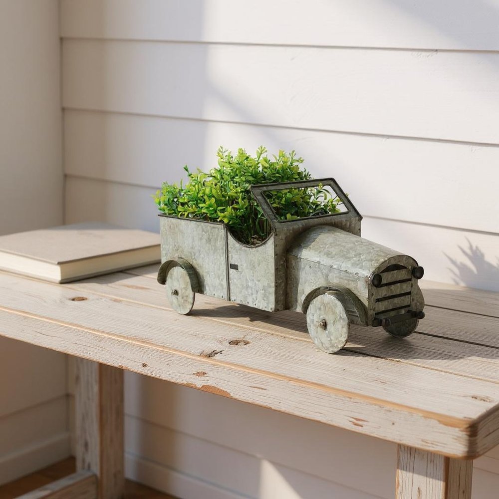 21" Silver Metal Flowers Hand Painted Truck Model Truck HomeRoots