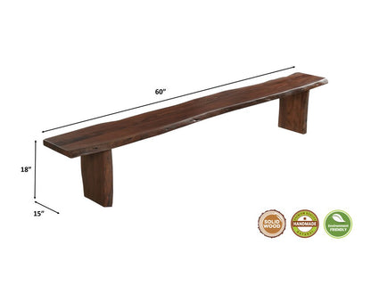 60" Brown Solid Wood Solid Wood Live Edge Dining Bench HomeRoots