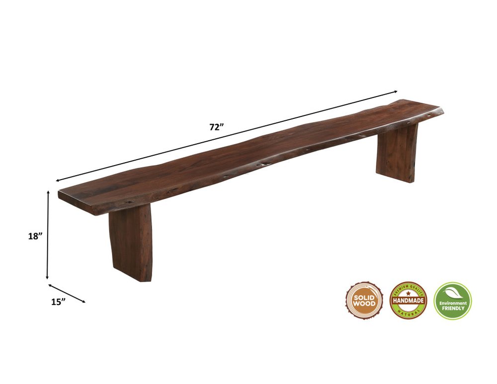 72" Brown Solid Wood Solid Wood Live Edge Dining Bench HomeRoots