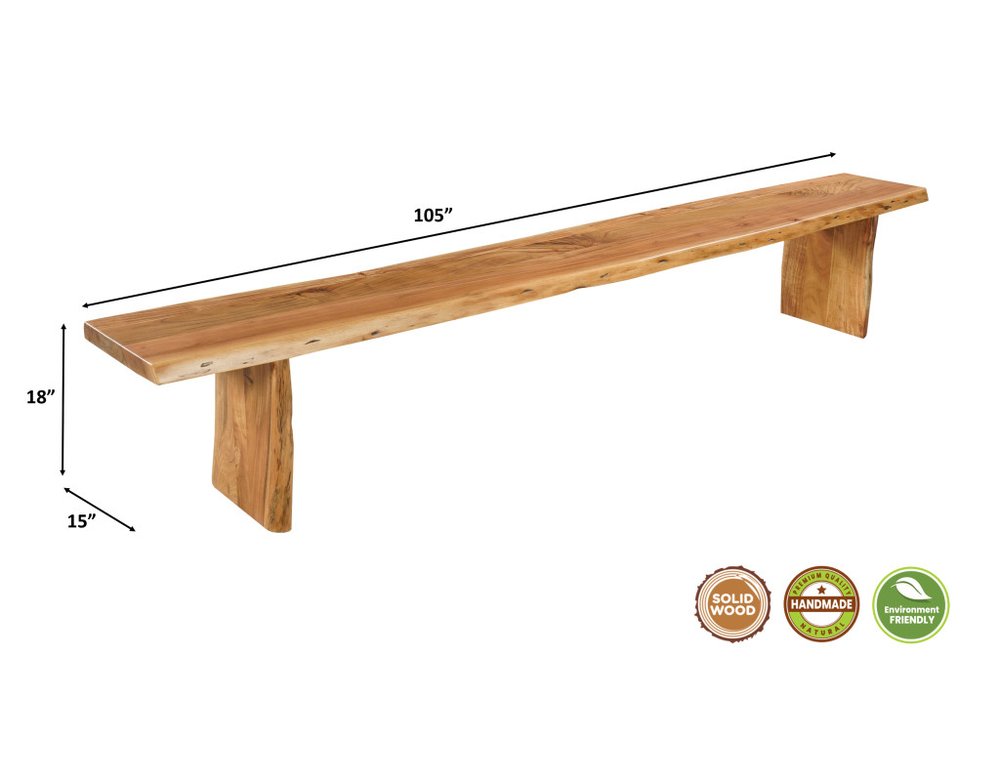 105" Natural Solid Wood Live Edge Dining Bench HomeRoots