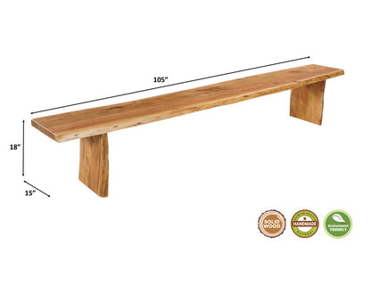 105" Natural Solid Wood Live Edge Dining Bench HomeRoots