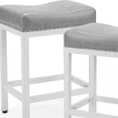 Set of Two 22" Gray And White Faux Leather And Steel Backless Bar Chairs HomeRoots