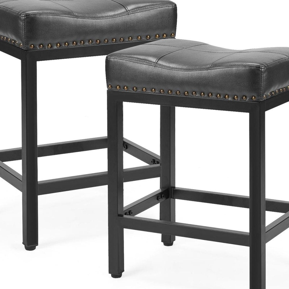 Set of Two 22" Black Faux Leather And Steel Backless Bar Chairs HomeRoots