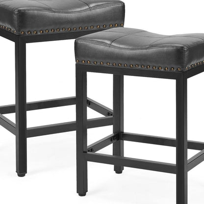 Set of Two 22" Black Faux Leather And Steel Backless Bar Chairs HomeRoots