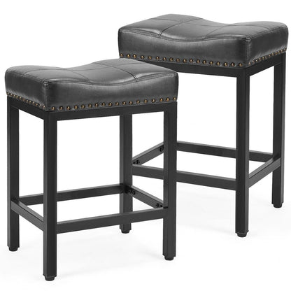 Set of Two 22" Black Faux Leather And Steel Backless Bar Chairs HomeRoots