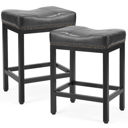 Set of Two 22" Black Faux Leather And Steel Backless Bar Chairs HomeRoots