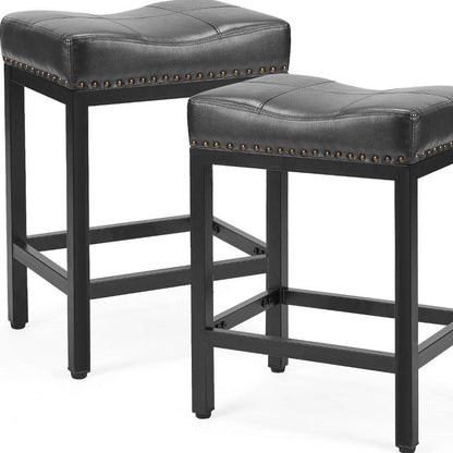 Set of Two 22" Black Faux Leather And Steel Backless Bar Chairs HomeRoots
