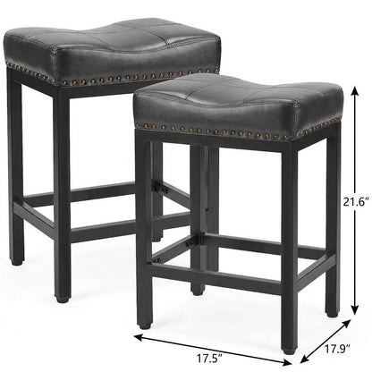 Set of Two 22" Black Faux Leather And Steel Backless Bar Chairs HomeRoots