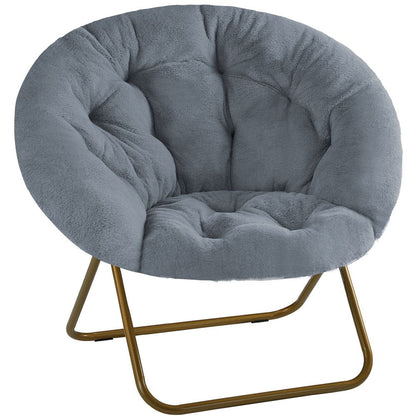 26" Gray and Bronze Tufted Faux Fur and Metal Folding Lounge Chair HomeRoots