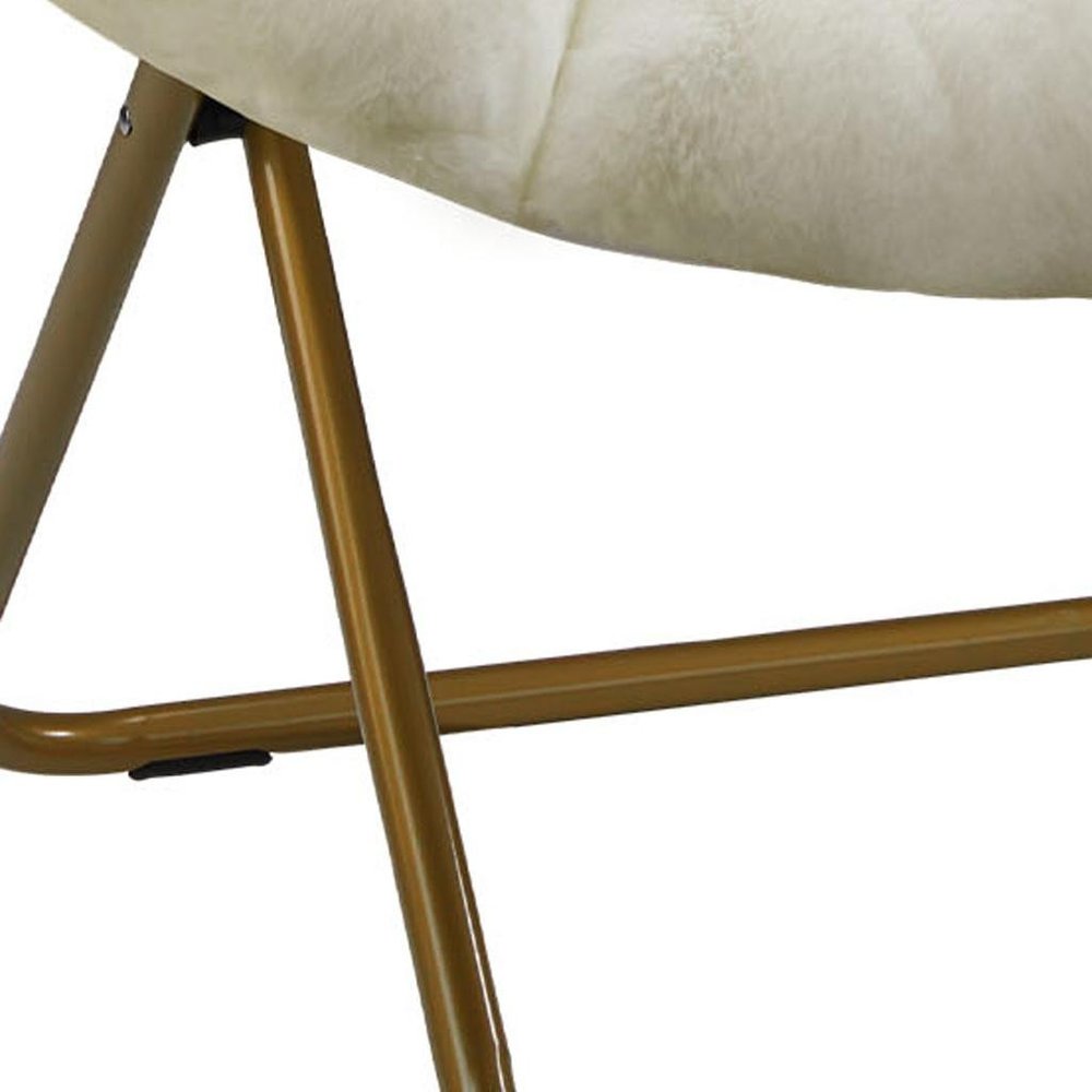 26" White and Bronze Tufted Faux Fur and Metal Lounge Chair HomeRoots