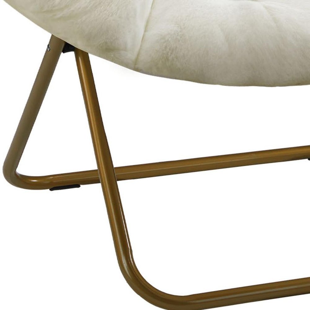 26" White and Bronze Tufted Faux Fur and Metal Lounge Chair HomeRoots