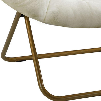26" White and Bronze Tufted Faux Fur and Metal Lounge Chair HomeRoots