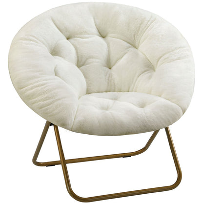 26" White and Bronze Tufted Faux Fur and Metal Lounge Chair HomeRoots