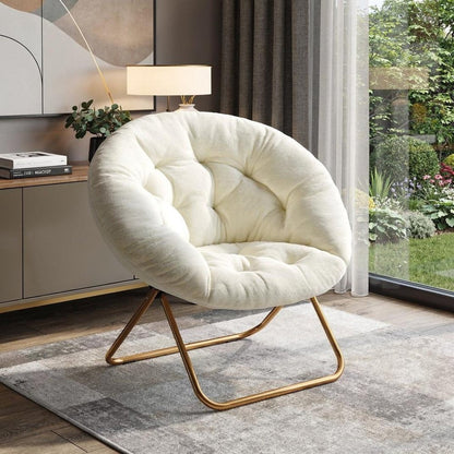 26" White and Bronze Tufted Faux Fur and Metal Lounge Chair HomeRoots