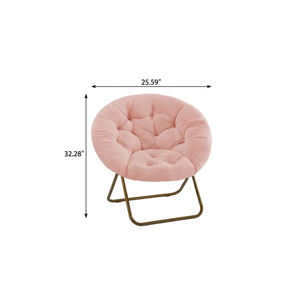 26" Pink and Bronze Tufted Faux Fur and Metal Folding Lounge Chair HomeRoots