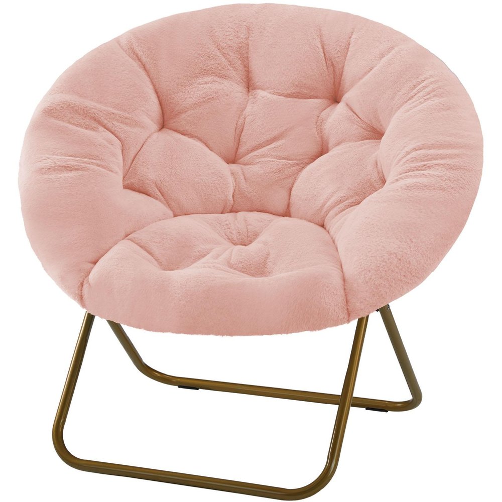 26" Pink and Bronze Tufted Faux Fur and Metal Folding Lounge Chair HomeRoots