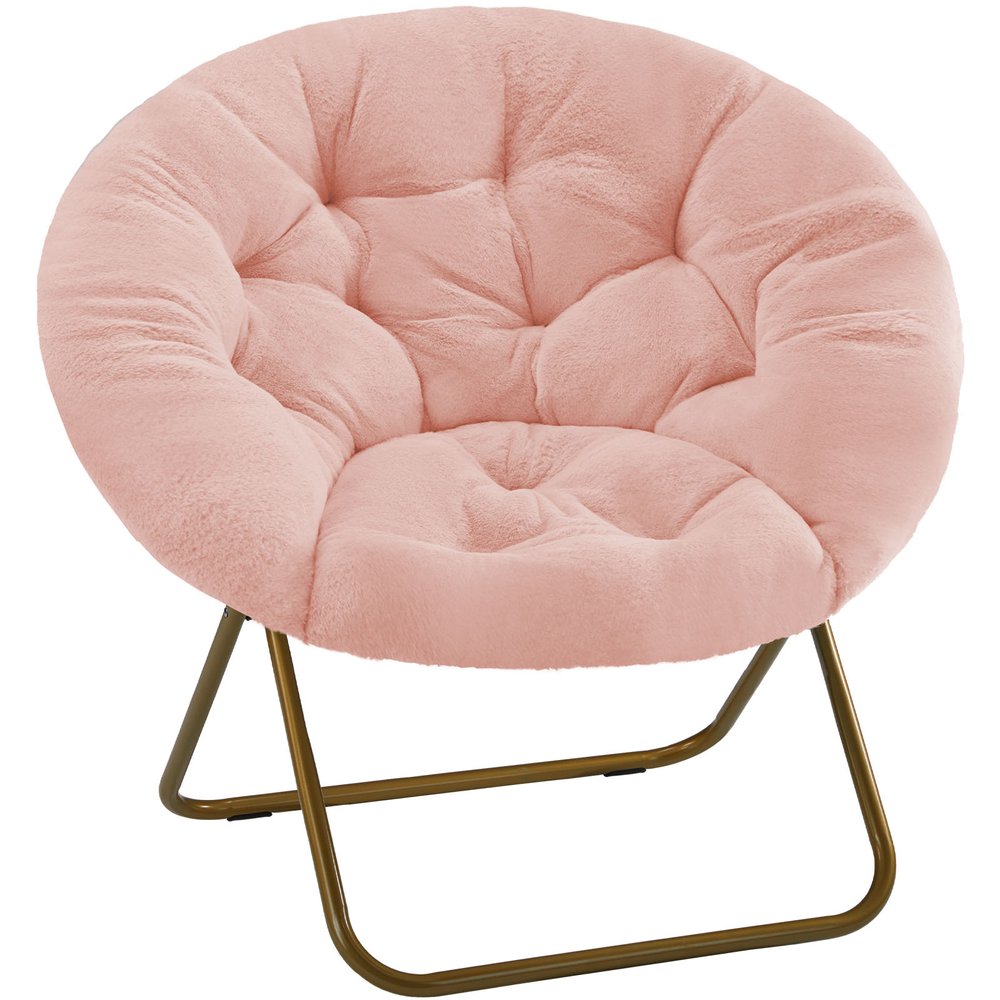 26" Pink and Bronze Tufted Faux Fur and Metal Folding Lounge Chair HomeRoots