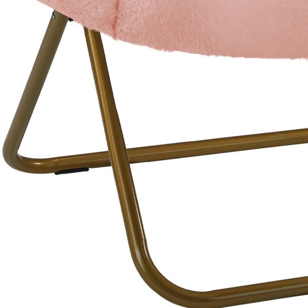 26" Pink and Bronze Tufted Faux Fur and Metal Folding Lounge Chair HomeRoots