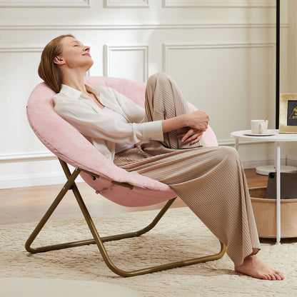 26" Pink and Bronze Tufted Faux Fur and Metal Folding Lounge Chair HomeRoots
