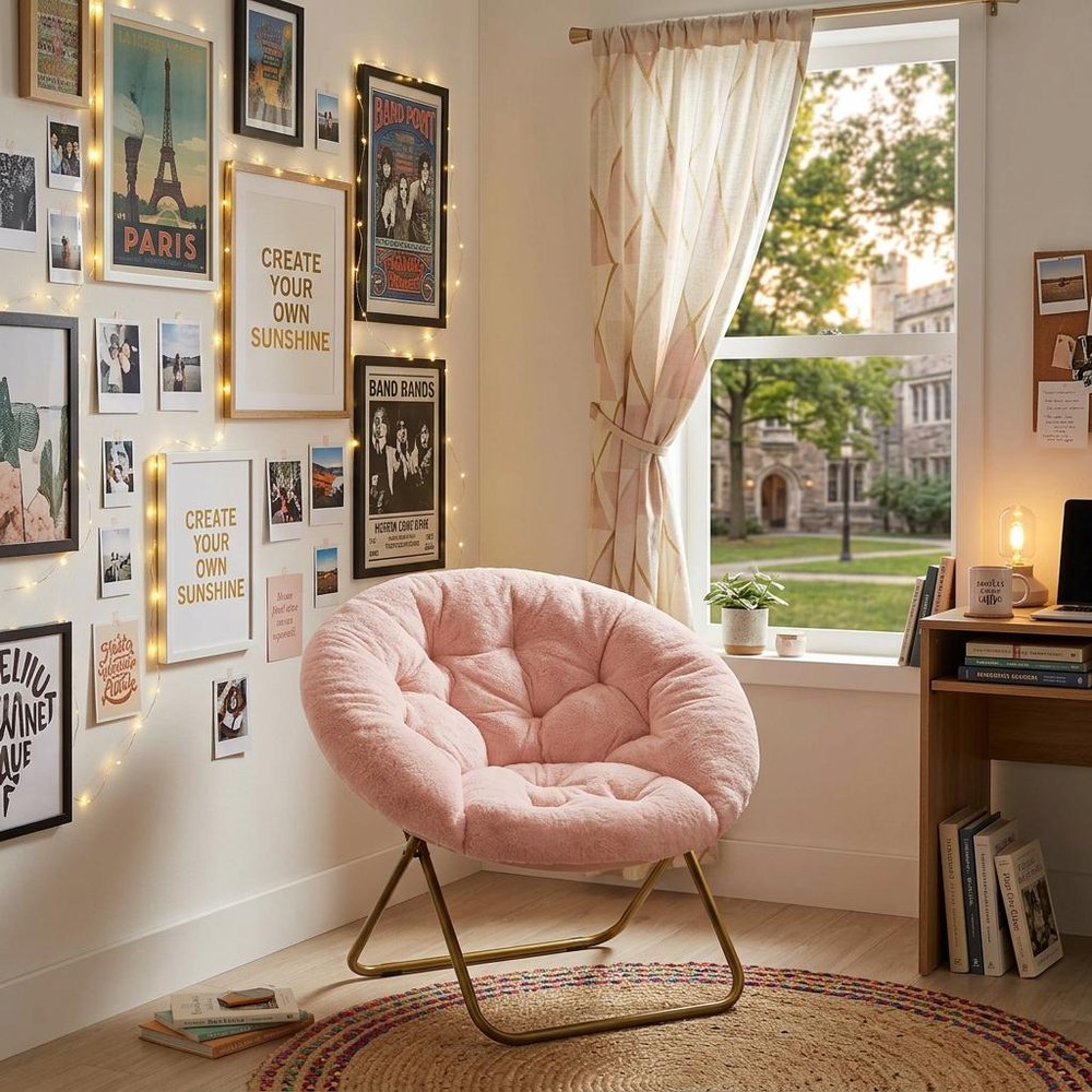 26" Pink and Bronze Tufted Faux Fur and Metal Folding Lounge Chair HomeRoots