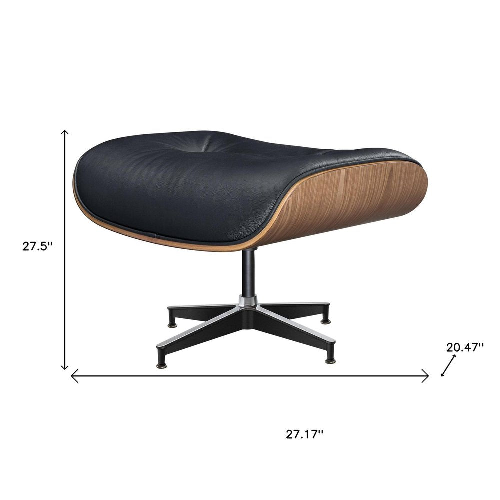27" Black and Light Brown Tufted Genuine Leather Swivel Lounge Chair With Ottoman HomeRoots