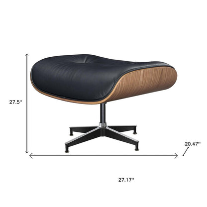 27" Black and Light Brown Tufted Genuine Leather Swivel Lounge Chair With Ottoman HomeRoots