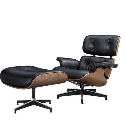 27" Black and Light Brown Tufted Genuine Leather Swivel Lounge Chair With Ottoman HomeRoots