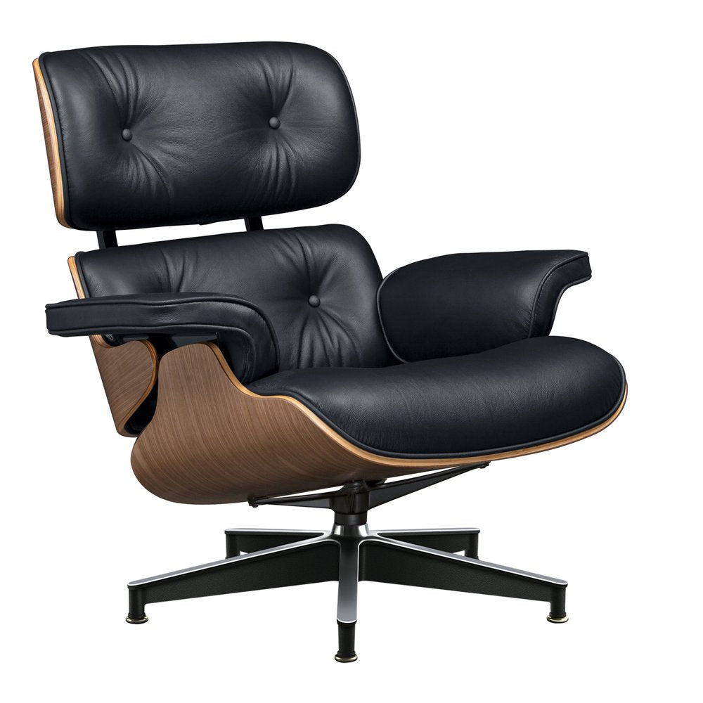 27" Black and Light Brown Tufted Genuine Leather Swivel Lounge Chair With Ottoman HomeRoots