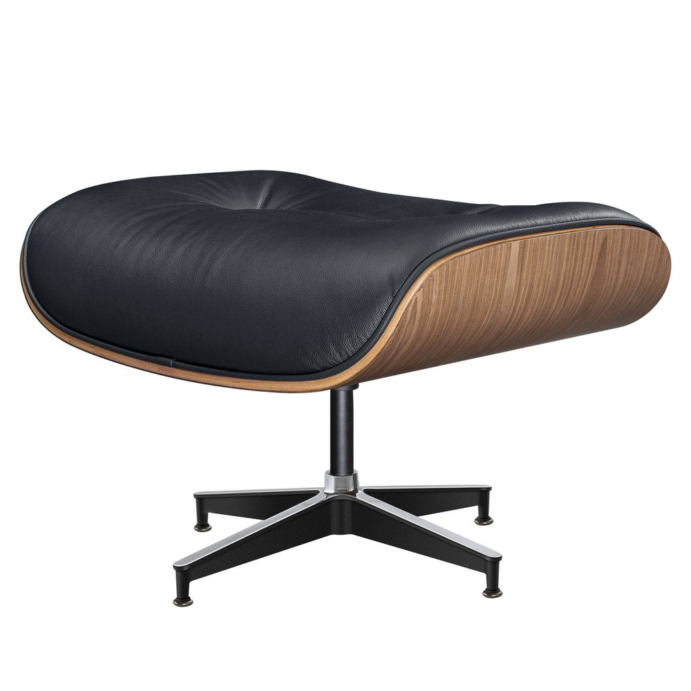 27" Black and Light Brown Tufted Genuine Leather Swivel Lounge Chair With Ottoman HomeRoots
