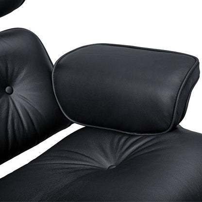 27" Black and Light Brown Tufted Genuine Leather Swivel Lounge Chair With Ottoman HomeRoots