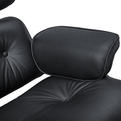27" Black and Light Brown Tufted Genuine Leather Swivel Lounge Chair With Ottoman HomeRoots