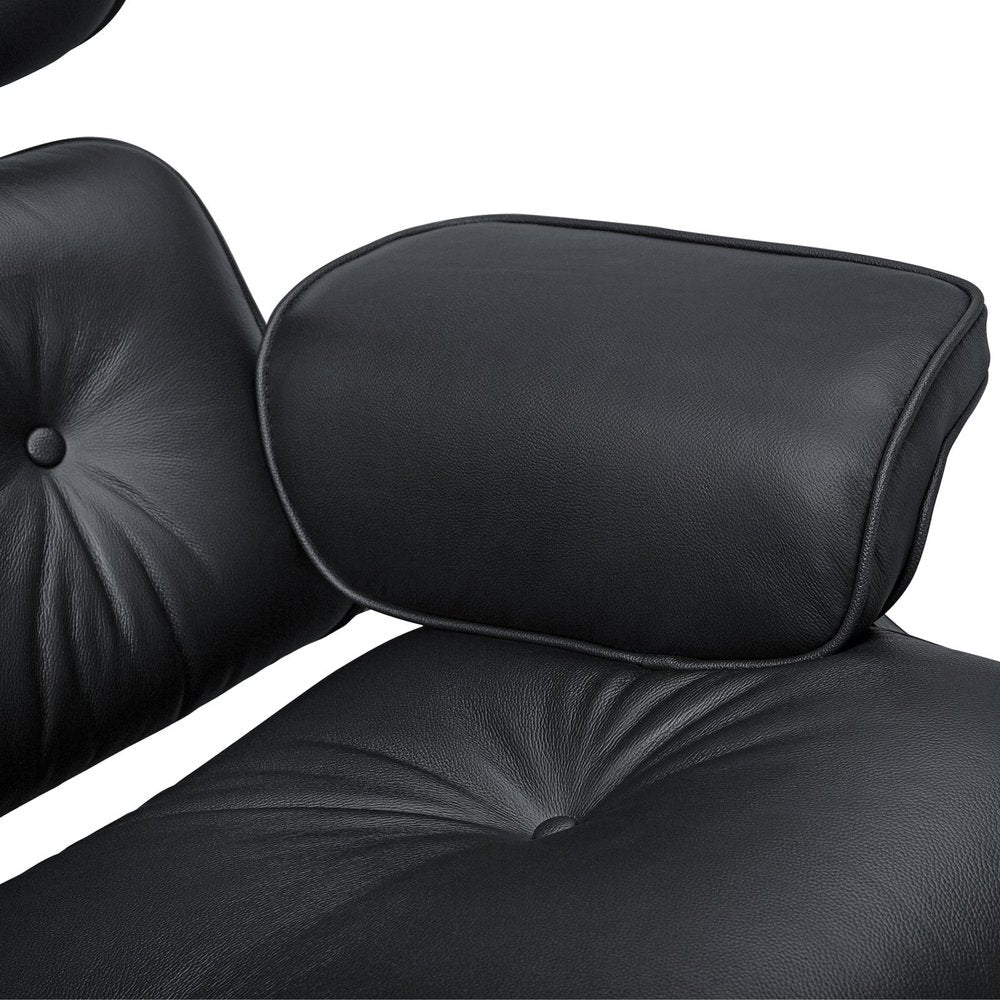27" Black and Light Brown Tufted Genuine Leather Swivel Lounge Chair With Ottoman HomeRoots