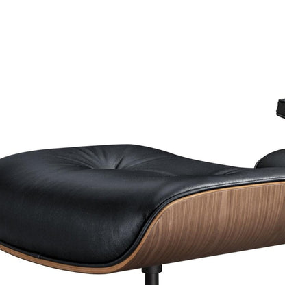 27" Black and Light Brown Tufted Genuine Leather Swivel Lounge Chair With Ottoman HomeRoots