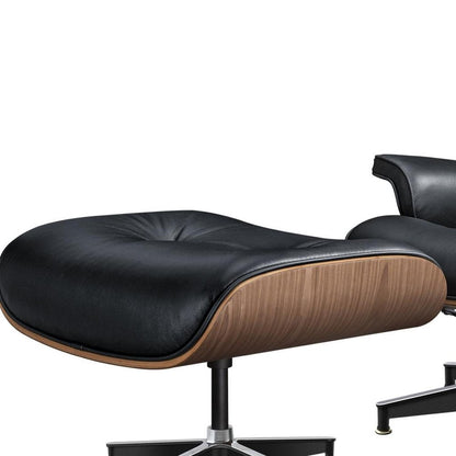 27" Black and Light Brown Tufted Genuine Leather Swivel Lounge Chair With Ottoman HomeRoots