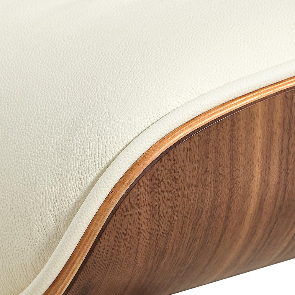 27" Off White and Light Brown Tufted Genuine Leather Swivel Lounge Chair With Ottoman HomeRoots