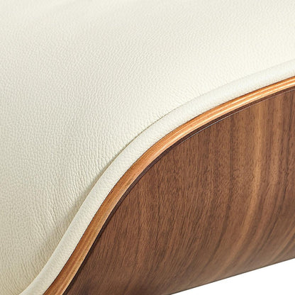 27" Off White and Light Brown Tufted Genuine Leather Swivel Lounge Chair With Ottoman HomeRoots