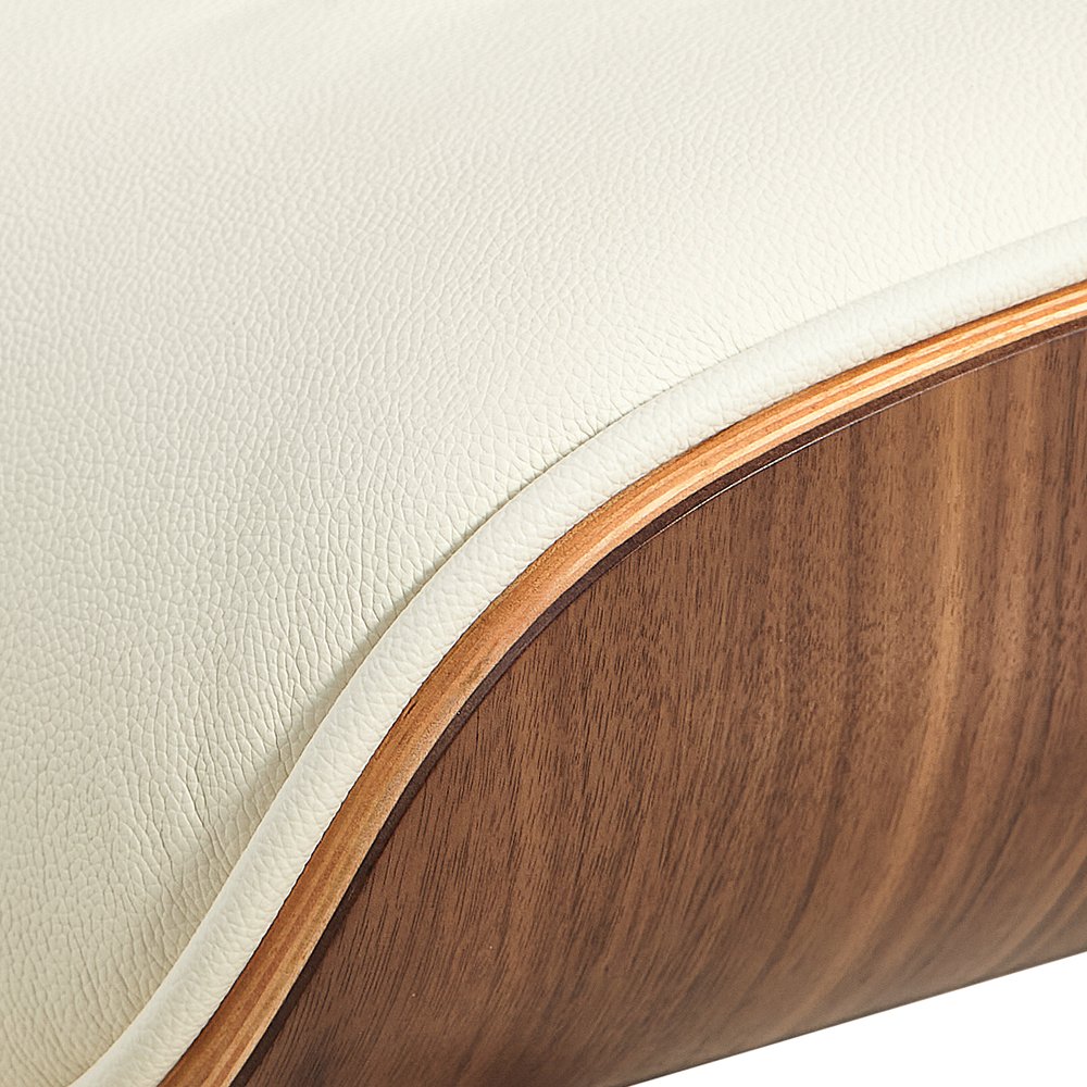 27" Off White and Light Brown Tufted Genuine Leather Swivel Lounge Chair With Ottoman HomeRoots