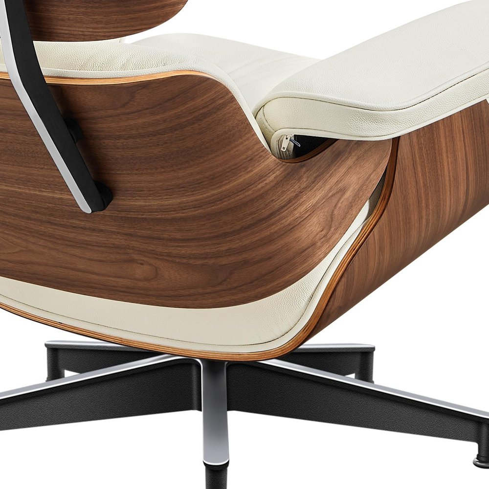 27" Off White and Light Brown Tufted Genuine Leather Swivel Lounge Chair With Ottoman HomeRoots